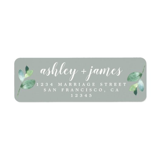 Étiquette Chic Script Green Foliage Mariage Adresse de retou (Devant)