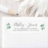 Étiquette Chic Script Green Foliage Mariage Adresse de retou (En situation)
