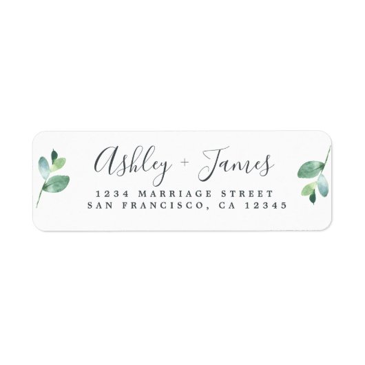 Étiquette Chic Script Green Foliage Mariage Adresse de retou (Devant)