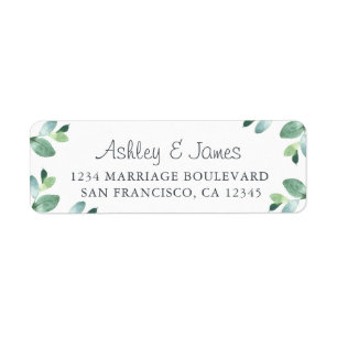 Étiquette Chic Script Green Foliage Mariage Adresse de retou
