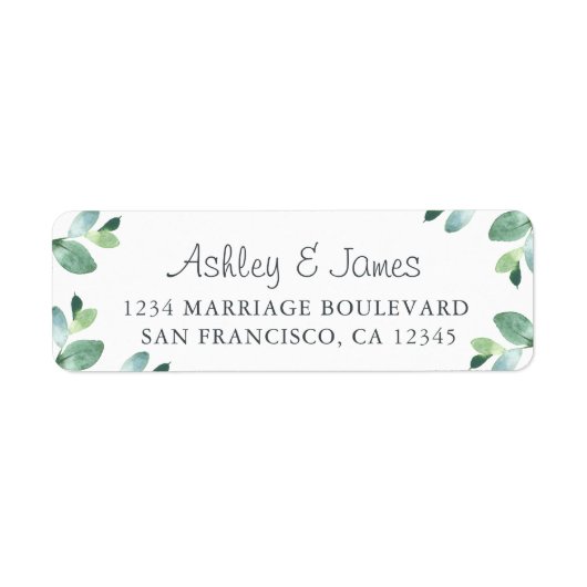 Étiquette Chic Script Green Foliage Mariage Adresse de retou (Devant)