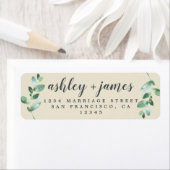Étiquette Chic Script Green Foliage Mariage Adresse de retou (En situation)