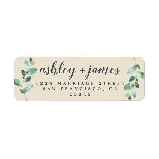 Étiquette Chic Script Green Foliage Mariage Adresse de retou (Devant)