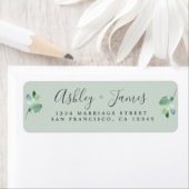 Étiquette Chic Script Green Foliage Mariage Adresse de retou (En situation)