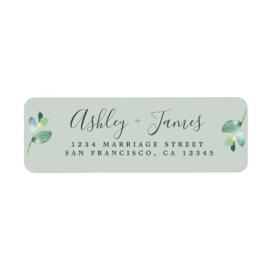 Étiquette Chic Script Green Foliage Mariage Adresse de retou (Devant)