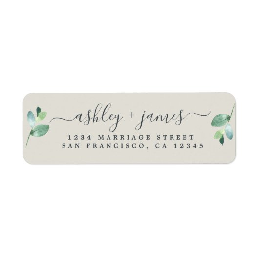 Étiquette Chic Script Green Foliage Mariage Adresse de retou (Devant)