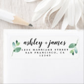 Étiquette Chic Script Green Foliage Mariage Adresse de retou (En situation)