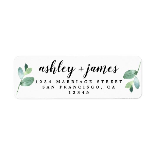 Étiquette Chic Script Green Foliage Mariage Adresse de retou (Devant)