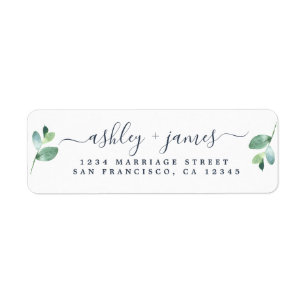 Étiquette Chic Script Green Foliage Mariage Adresse de retou