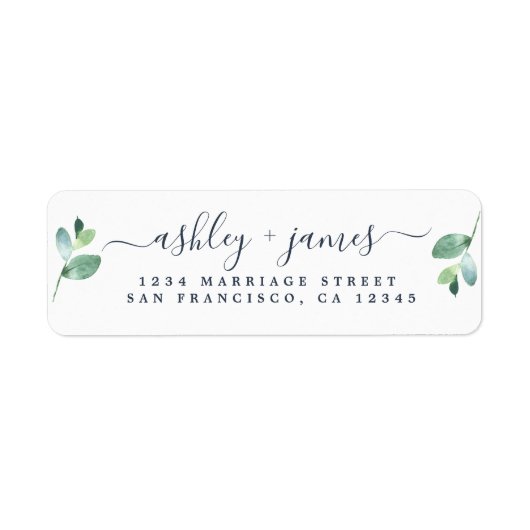 Étiquette Chic Script Green Foliage Mariage Adresse de retou (Devant)