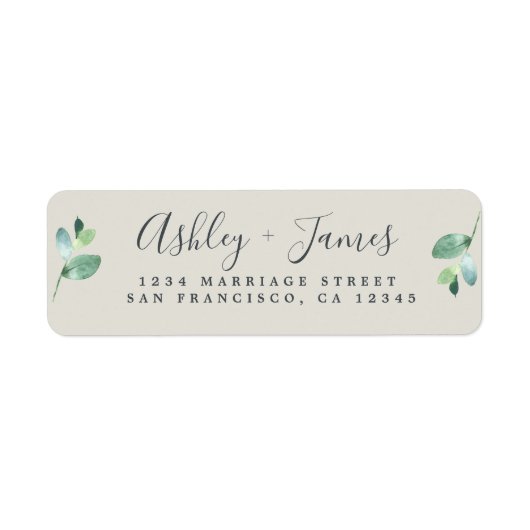 Étiquette Chic Script Green Foliage Mariage Adresse de retou (Devant)