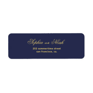 Étiquette Chic script marine or mariage adresse de retour