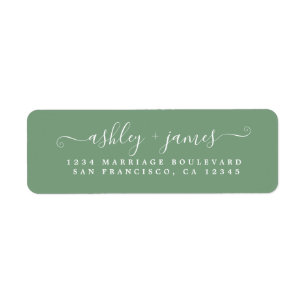 Étiquette Chic Script Mineral Green Mariage Adresse de retou