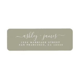 Étiquette Chic Script Moss Grey Mariage Adresse de retour