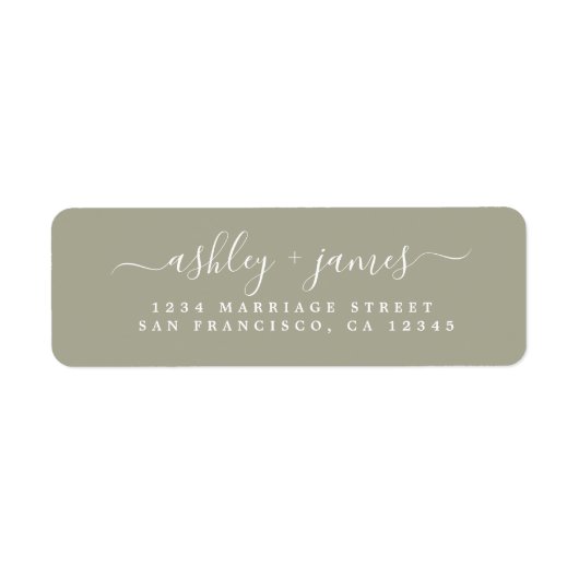 Étiquette Chic Script Moss Grey Mariage Adresse de retour (Devant)