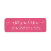 Étiquette Chic Script Name Hot Pink Adresse de retour (Devant)