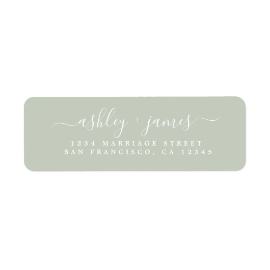 Étiquette Chic Script Pastel Green Mariage Adresse de retour (Devant)