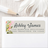 Étiquette Chic Script rose Mariage Floral Adresse de retour (En situation)