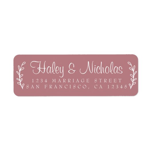 Étiquette Chic Script Rustic Foliage Mariage Adresse de reto (Devant)