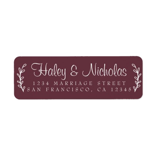 Étiquette Chic Script Rustic Foliage Mariage Adresse de reto (Devant)