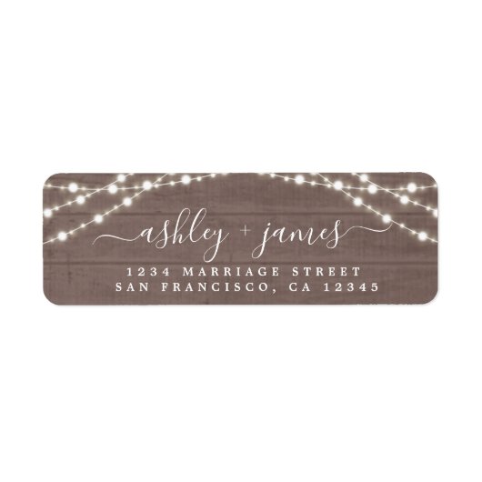 Étiquette Chic Script Rustic Lights Mariage Adresse de retou (Devant)
