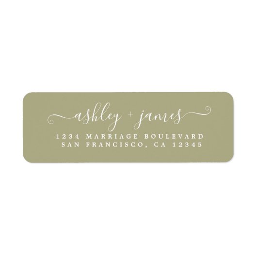 Étiquette Chic Script Sage Green Mariage Adresse de retour (Devant)