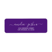 Étiquette Chic Script violet Mariage blanc Adresse de retour (Devant)