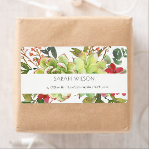 Étiquette Chic Succulent Desert Cactus Red Floral Address