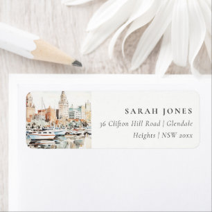 Étiquette Chic Tampa Florida Skyline Watercolor Adresse