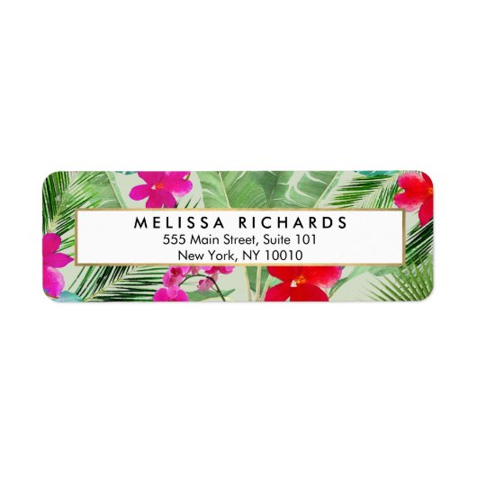 Étiquette Chic Tropical Print Aquarelle Designer Vert (Devant)
