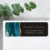 Étiquette Chic Turquoise Gold Dark Mariage Adresse de retour