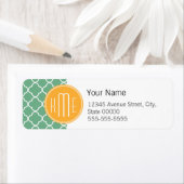 Étiquette Chic Turquoise Quatrefoil vert avec Monogramme Jau (En situation)