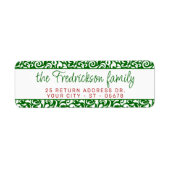 Étiquette Chic Vert foncé blanc Damas Floral Art Motif (Devant)