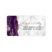 Étiquette Chic Violet Or Marbre Mariage RSVP Auto-Adresse (Devant)