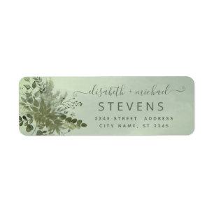 Étiquette Chic watercolor greenery eucalyptus couple script