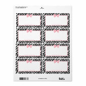 Étiquette Chic Zebra Print Boutique Light True Pink Ribbon (Feuille entière)