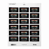 Étiquette Chicago Illinois Vintage Retro Sunset Skyline (Feuille entière)