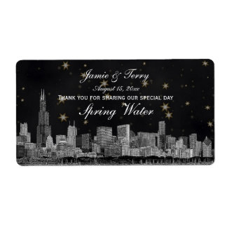 Étiquette Chicago Skyline #2 Black Gold Star H Water Bottle