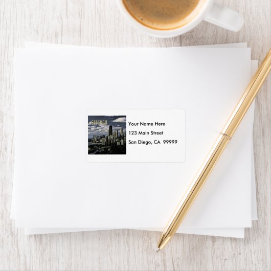 Étiquette Chicago Skyline TEXTE (En situation)