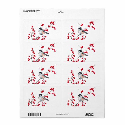 Étiquette CHICKADEE & BERRIES ROUGES par SHARON SHARPE (Feuille entière)