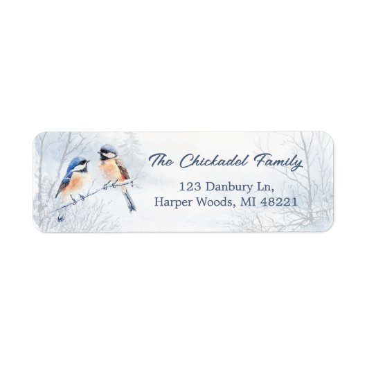 Étiquette Chickadee Bird in Winter Return Address Label (Devant)