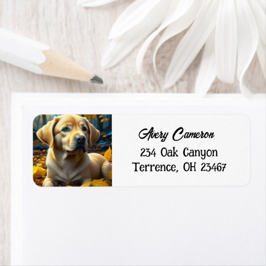 Étiquette Chien chiot jouant dans les feuilles d'automne Per (En situation)