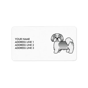 Étiquette Chien de dessin animé Lhasa Apso argent et blanc &