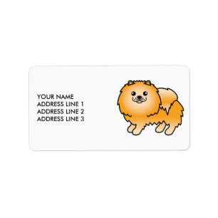 Étiquette Chien de dessin animé mignon Pomeranian orange & t