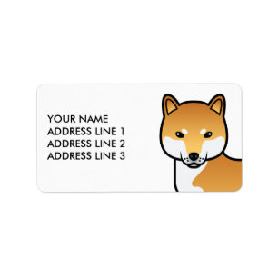 Étiquette Chien de dessin animé mignon Shiba Inu rouge & Tex