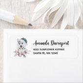 Étiquette Chien de Noël Husky dans un chapeau de Père Noël (En situation)