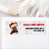 Étiquette Chien de Noël Tan Frenchie dans une écharpe (En situation)