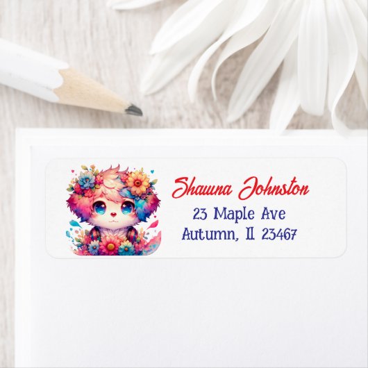 Étiquette Chien et fleurs pourpre et rouge Anime Chien et Fl (En situation)