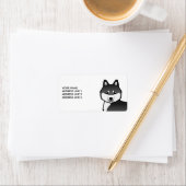 Étiquette Chien et texte personnalisé Sibérien noir et blanc (En situation)