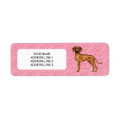 Étiquette Chien Rhodesian Ridgeback sur cœurs roses avec tex (Devant)